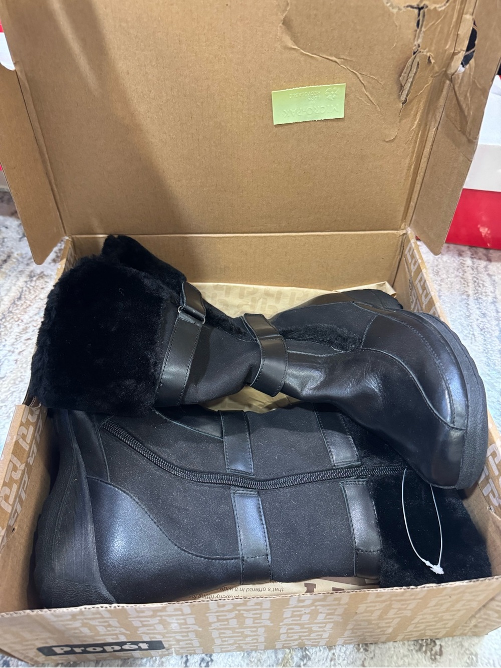 Women's Black Faux Fur Ankle Booties with Strap